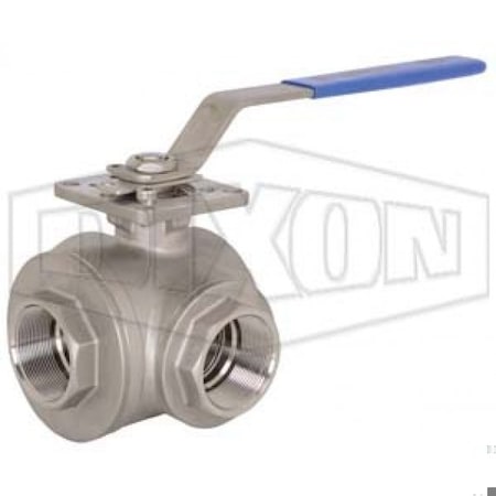 3-Way Industrial Ball Valve, 1-1/2 In, FNPT, Stainless Steel Body